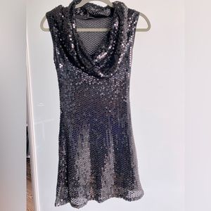URBAN BEHAVIOUR Y2K cowl neck black sequin sleeveless mini dress SIZE S EUC